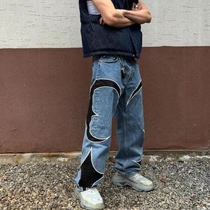 Thug Club Pu Leach Embroidery Patchwork Baggy Y2K Jeans Men's Streetwear Straight Overized Denim Trousers Unisex Cargo Pants 240117
