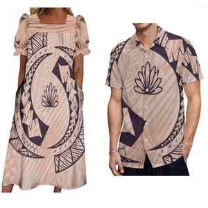 Vestidos casuais verão micronésia mulheres mumu vestido de manga curta com temperamento camisa masculina polinésia emparelhado casal terno