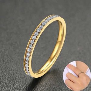 Anéis de banda 4mm blstones rfor feminino senhora cor ouro aço inoxidável shinny cristal dedo banda elegante jóias anéis para mulher j240118