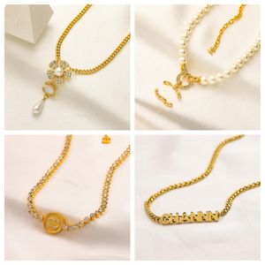 Fashion Designer Pendant Necklaces Stainless Steel Classic Geometric Letter Crystal Rhinestone Necklace Chain Women Wedding Jewelry Accessories 20style