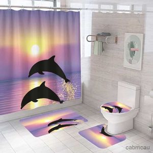 Duschgardiner delfin Printhower gardin modern marin liv badgardin högkvalitativ matta toalett mattor vattentätt badmatta badrum