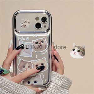 Mobiltelefonfodral koreanska söt 3D -kattplätering matt telefonfodral för iPhone 15 14 13 12 11 Pro max plus härlig kattunge stötsäker stötfångare mjuk täckning j240118