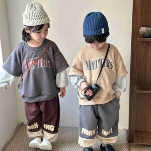 Hoodies Sweatshirts 2024 Bahar Yeni Ldren Uzun Kollu Sıradan Sweatshirt Moda Mektup Baskı Erkek Kızlar Krover Çocuklar Gevşek Üstler Bebek Giysileri H240508