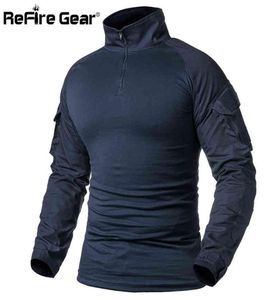 ReFire Gear Army Combat T shirt Men Long Sleeve Tactical TShirt Solid Cotton Military Shirt Man Navy Blue Hunt Airsoft T Shirts 22280817