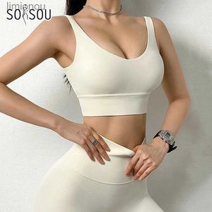 Active Sets SOISOU Nylon Tracksuits Women's Yoga Set Sports Suit Gym Fitness Bra Leggings Women Lounge Wear Crop Tops Sexy 18 ColorsL240118