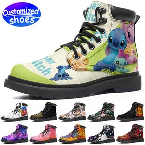 Maßgeschneiderte Stiefel Star Christmas Stitch High-Top-Lederstiefel 1921 Plüsch Schnee Eis Benutzerdefiniertes Muster Damen Herren Stiefel Outdoor-Sneaker Schwarz Blau Große Größe EUR 35-48