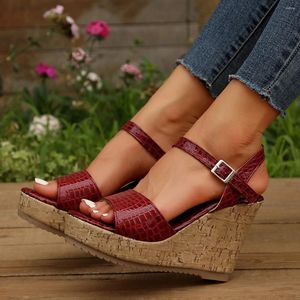 Sandals High Heel Wedge Buckle Women's Shoes 2024 Summer Luxury Fashion Comfortable Leather Straw Thick Bottom Peep Toe