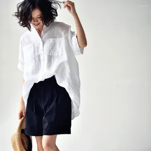 Women's Blouses MICOCO C0329C Artistic And Simple Temperament Thin Linen Front Short Back Long Loose White Lapel Shirt Woman
