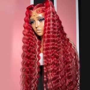 Brazilian Red Blonde Highlight Wavy 360 Lace Frontal Wig Glueless 13x4 Deep Wave Human Hair Wigs PrePlucked Synthetic Lace Wigs for Black Women