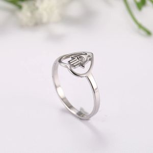 Evil Eye Hamesh Hamsa Hand Heart Ring Women Amulet Lucky Fatima Palm 14K White Gold Rings Jewelry Birthday Gift 2024