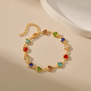 Länk armband sommar kreativ mode hjärtform kristall pärla guldfärg armband med kärlek till kvinnor flicka födelsedagsfest smycken gåva