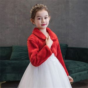 2024 새로운 어린이 숄 소녀 코트 가짜 모피 어울리는 코트 어린이 공연 연회 양복 조끼와 슬리브 패션 재킷