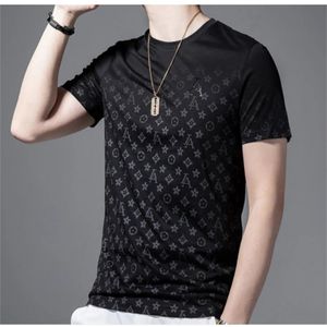 Short-sleeved men's trendy summer 2024 new slim half-sleeve printing hot drill personality trendy ins round neck men's t-shirt black M-4XL