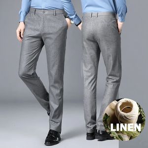 759% Viscose 241% Linen Summer Mens Flat Front Dress Pant Gray Office Formal Trousers Men Slim Business Plus Size Suit Pants 240117