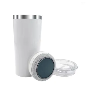 Vattenflaskor 20oz rostfritt stål Bluetooth -högtalare rak tumlare bärbara smarta musikkoppar med halm och lock för alla hjärtans dag gåvor