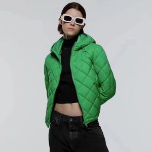 Parkas Green Lingge Down Jacket Short Winter New Fashion Lazy Wind Baggy Warm Thicken Hooded Coat Harajuku Casual Puffer Outwear