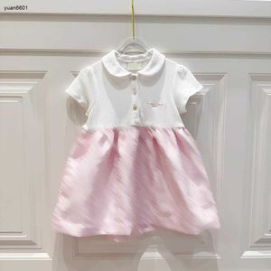 Popular girl dress Short sleeve child lapel Pink skirt Size 90-160 designer baby dresses Letter printing kids frock Jan20