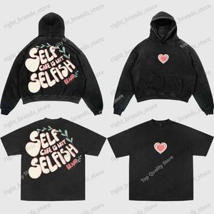 Herrtröjor tröjor retro streetwear populära kärlek tryck design hoodies kvinnor casual bomullsfoder tröjor koreanska par harajuku goth kläder t240118