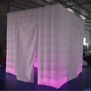 2.4x2.4x2.4mH (8x8x8ft) With blower wholesale White Inflatable Cube Photo Booth portable photobooth Tent With Led Lighting For Party Wedding Event