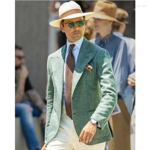 남자 정장 여름 린넨 남자 2 pcs wide peaked lapel costume homme tuxedos 웨딩 신랑 파티 파티 블레이저 세트 비즈니스 의류