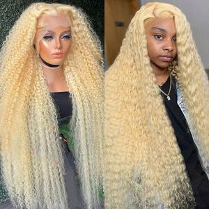 Baby hair 13x4 13x6 HD Deep Wave Colored Lace Front Human Hair Wig Brazilian 613 Honey Blonde Curly Transparent Lace Frontal Wig