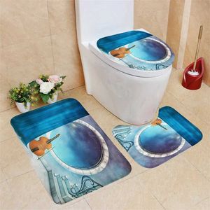 Zasłony prysznicowe jasne księżycowe kurtynowe zasłony 3D Waterproofhower Waterproofhower Zasłony wysokiej jakości dywany dywany toaletowe dywany toaletowe dywany
