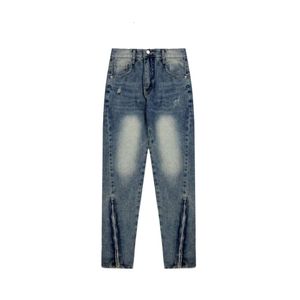 A Collection of 2022 Autumn New Trendy Brand Fog Mainline Heavy-duty Washed Blue Ankle Zippered Jeans