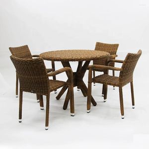 Мебель для лагеря, садовый штабелируемый стул из ротанга, патио ручной работы, коричневый плетеный ресторан, обеденные кресла и набор столов