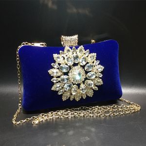 Elegant Purple Velvet Female Cocktail Party Handbags Diamonds Studded Rose Red Formal Dinner Purses Royal Blue Clutch Bag Women 240117