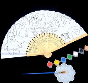 21 cm bröllop vit diy målning fan papper hand fan bröllop fest dekoration främjande gynn