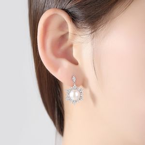 Natural Pearl Dangle Earrings S925 Silver Zircon Snowflake Earrings European Brand Designer Women Earrings Wedding Party High end Earrings Valentine's Day Gift