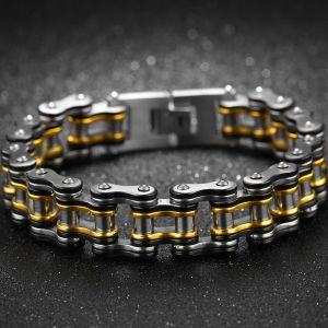 Bici Moto Catena Uomo Bracciale in oro giallo 14k Gioielli per motociclisti