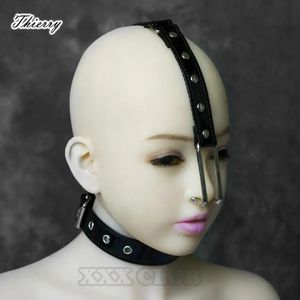 Thierry PU Leather Sex Slave Collar with Nose Hook Fetish Bondage Restraints Erotic Toys for Couples Products 240117