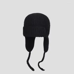 Berets Double Layered Thickened Winter Warm Beanies With Ear Protection Angora Hair Bonnet Knitted Ski SkulliesHat