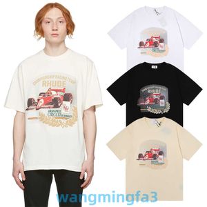 2024 NOWOŚĆ MODEL MĘŻCZYZNY PROJEKTACJA T-shirty Chao Brand Rhude Micro Letter Letter F1 Racing Print Krótka koszulka dla mężczyzn i kobiet High Street Lose Half Sleved Shirt