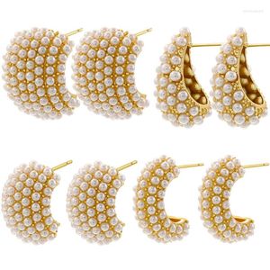 Stud Earrings ZHUKOU Pearls Dome Drop 8 Rows For Women Sweet Brass Gold Plated Hoop Wholesale VE1168
