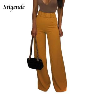 Capris Stigendeカジュアルソリッドベルトズボンレディースハイウエストワイドレッグストレートパンツレディースエレガントズボンパンツパンタロームジャー