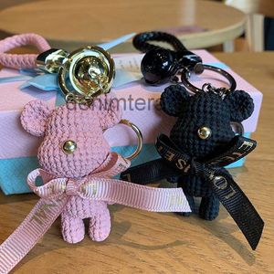 Key Rings Animal Doll Chain Bow Woolen Bear Bell Braided Woven Car Holder Gold Metal Handbag Backpack Pendant Keyrings Gifts Bag Charms Accessories RX0N
