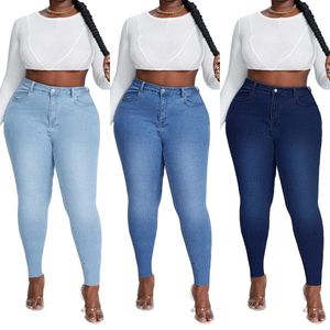Kvinnors höga midja plus storlek jeans mode stretch mager denim blyerts byxor casual kvinnliga byxor xl-4xl drop ship 240117