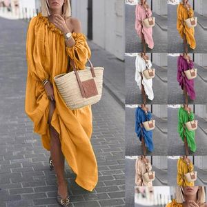 Temel gündelik elbiseler rahat elbiseler kadın kıyafetler sonbahar boho artı beden kapalı shoder vintage elbise gevşek maxi elbiseler vestidos dhpcc