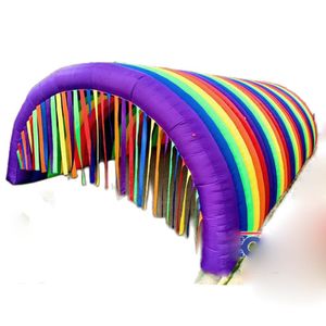 wholesale Colorful Large Inflatable Rainbow Tunnel Tent With Tassels Curtains,Event Entrance Gate Archway For Pary Decoration