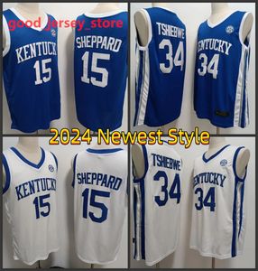 Camisas de basquete Kentucky Wildcats # 15 Reed Sheppard # 34 Oscar Tshiebwe Homens