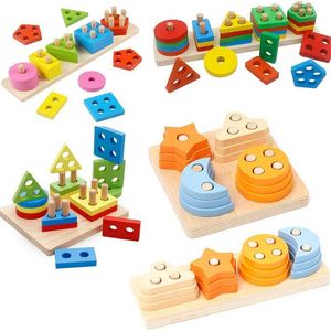 Sorting Nesting toys Montessori Wooden Educational for Children 1 2Y Baby Shape Color Sorter Block Puzzles Toddler Large Geometric Stacking Toys