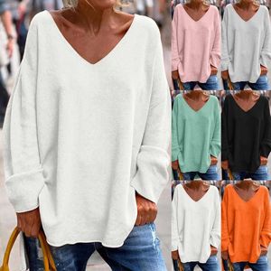 Kadın Tişörtleri Düz Renk V Boyun Uzun Kollu Gevşek ve Rahat Gömlek Top Yüzme