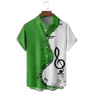 Men's Casual Shirts Shirt Music Patchwork Print Short Sleeve Button Lapel Top Turn Down Blouse Camisas