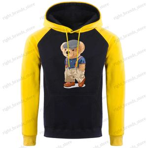 Moletons masculinos moletom cavalheiro urso está andando masculino com capuz harajuku s-xxl moletom moda de alta qualidade com capuz outono casual quente streetwear mulheres t240118