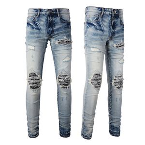 Herren Vintage Bandana Rip Trim Slim Denim Jeans