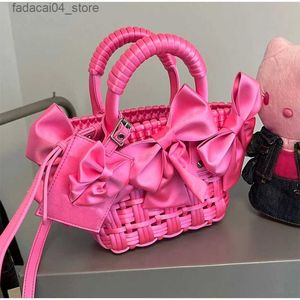 Shopping Bags 2023 Lady Bowknot Silk Woven Handbag Solid Color Fashion Shoulder Bag Luxury Designer Tote Bag Soft Shopping Basket Phone Bag Q240118