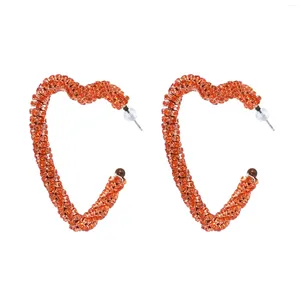 スタッドイヤリング2024女性のためのトレンドハートオレンジ色のローズカラーラインストーンチェーン織り大きな誇張された宝石