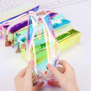 PVC Laser Transparent Pencil Case bags Fashion boys girls students clear Stationery Pen Box Bag School Supply Pouch gifts make up bag BJ